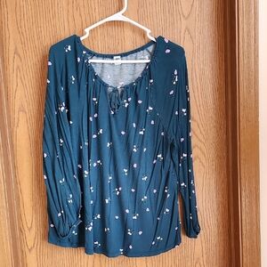 Old Navy Blue and White Ruched Tie Front Blouse